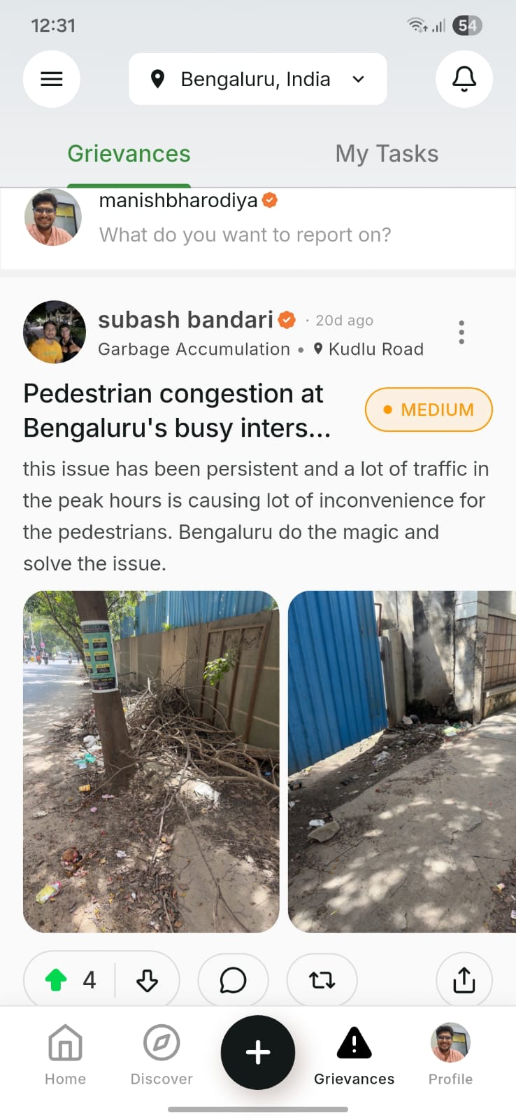 Grievances Feed - Upvote Issues